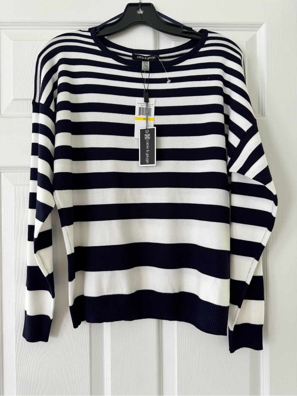Cable & Gauge Navy and White Striped Crewneck Sweater